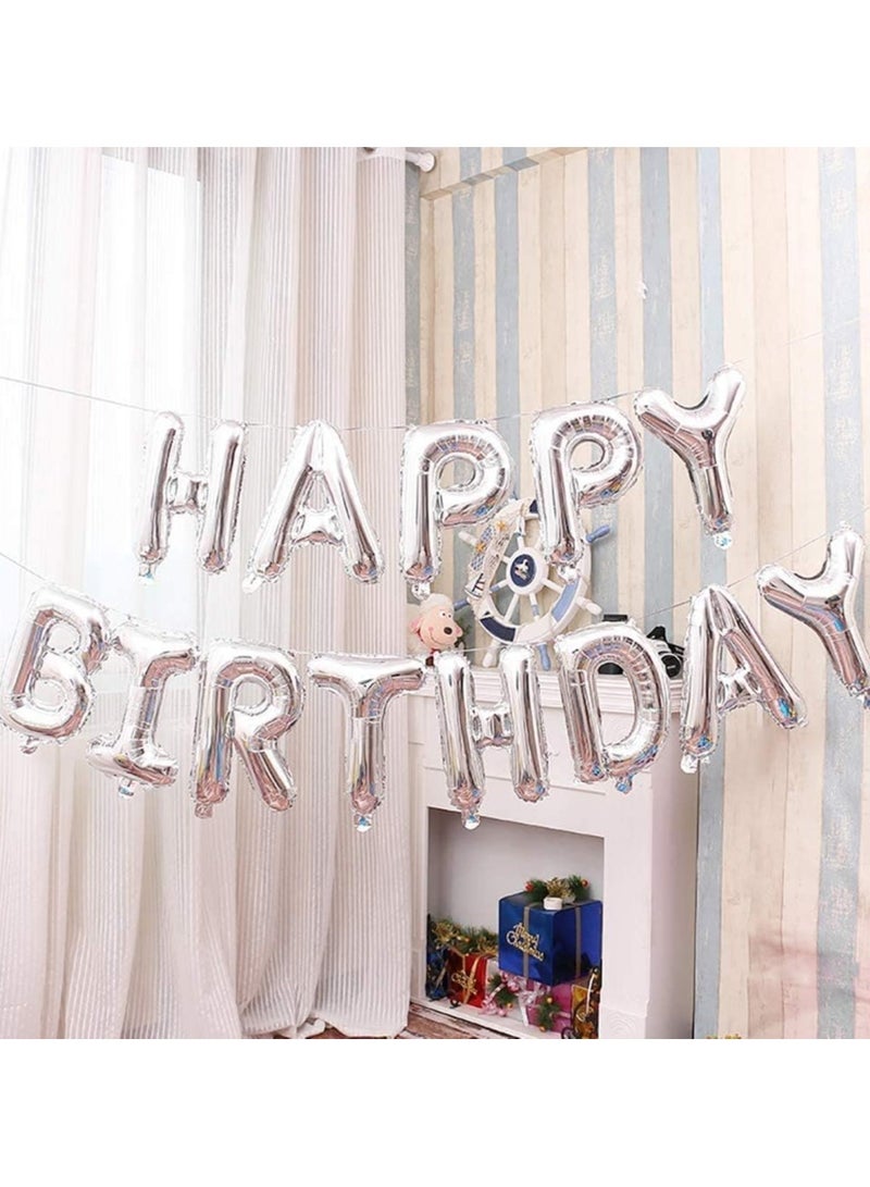 Party Generic Silver Happy Birthday Banner Balloons, Aphabet Happy Birthday Balloons Banner or Birthday Party Decoration - Image 3