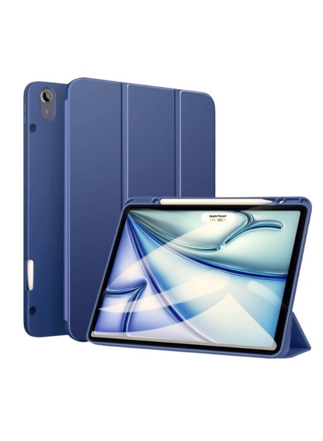 Blue Gray Slim Trifold Case for iPad Air 13" M2 (2024) & iPad Pro 12.9" (6th/5th/4th Gen) with Pencil Holder & TPU Protection - Image 1