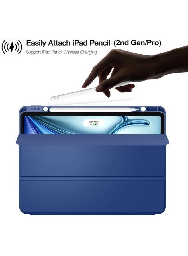 Blue Gray Slim Trifold Case for iPad Air 13" M2 (2024) & iPad Pro 12.9" (6th/5th/4th Gen) with Pencil Holder & TPU Protection - Image 4