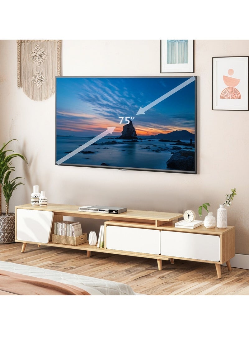 Sharpdo Modern Simple Solid Wood Leg Coffee Table TV Cabinet Storage Cabinet Combination, Retractable, Suitable for Living Room and Bedroom - Image 1