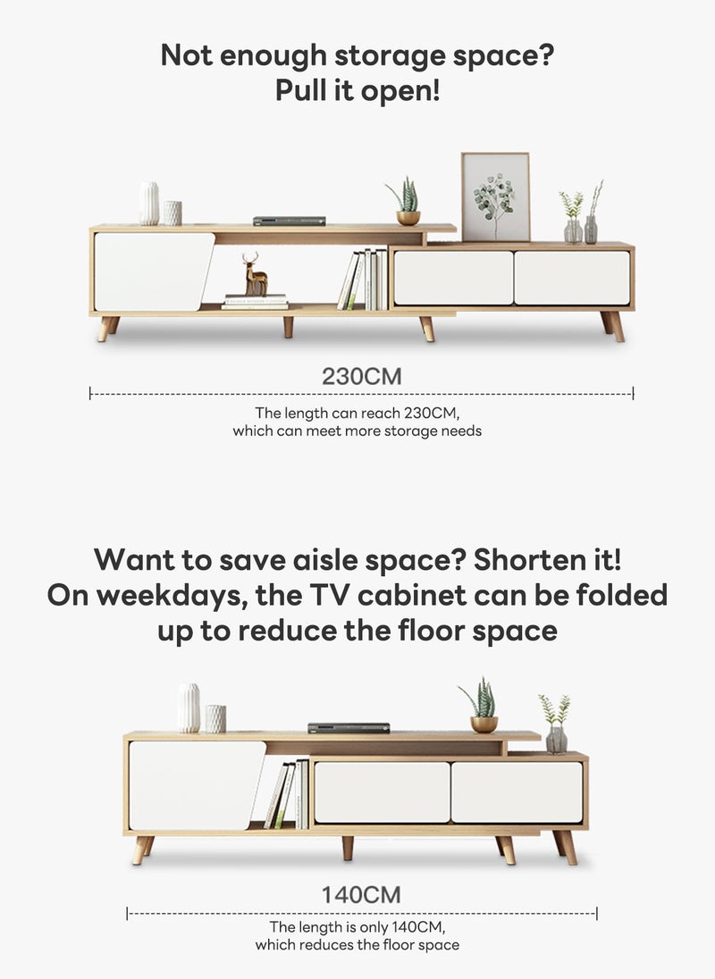 Sharpdo Modern Simple Solid Wood Leg Coffee Table TV Cabinet Storage Cabinet Combination, Retractable, Suitable for Living Room and Bedroom - Image 4