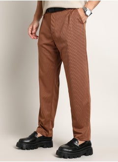 Campus Sutra Men's Russet Brown Micro-Check Chino Trousers  - Image 1