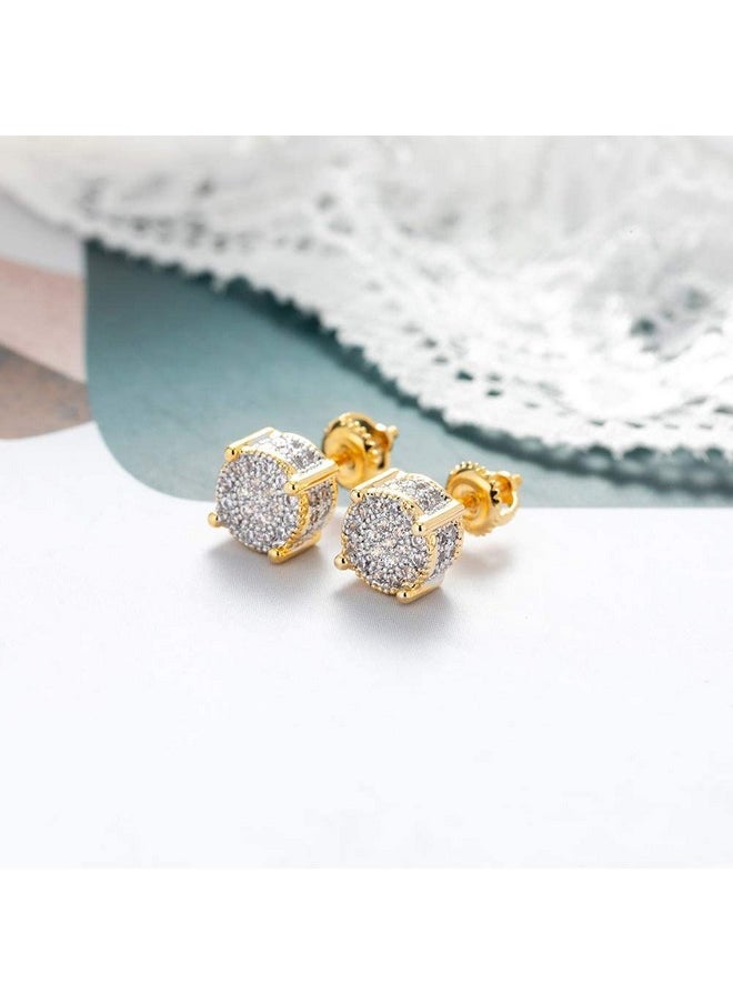 Senteria Iced Out Cubic Zirconia Screw Back 18k Gold Plated Round Stud Earrings For Men Women Hypoallergenic Earring Aretes Ee Hombre Micropave Hip Hop Jewelry SENTERIA  - Image 3