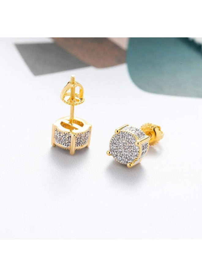 Senteria Iced Out Cubic Zirconia Screw Back 18k Gold Plated Round Stud Earrings For Men Women Hypoallergenic Earring Aretes Ee Hombre Micropave Hip Hop Jewelry SENTERIA  - Image 2