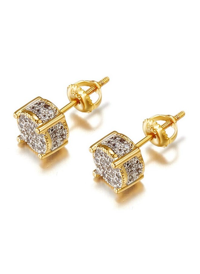 Senteria Iced Out Cubic Zirconia Screw Back 18k Gold Plated Round Stud Earrings For Men Women Hypoallergenic Earring Aretes Ee Hombre Micropave Hip Hop Jewelry SENTERIA  - Image 1
