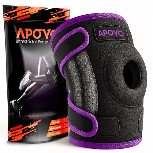 APOYO Knee Brace for Women & Men - Knee Compression Sleeve For Pain Relief, Meniscus Tear, ACL, Arthritis, Joint Pain Relief, with Patella Gel Pad & Side Stabilizers (Large) Purple - Image 3