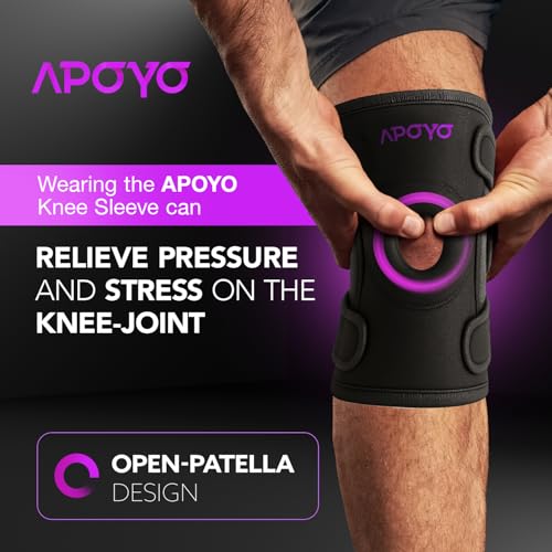 APOYO Knee Brace for Women & Men - Knee Compression Sleeve For Pain Relief, Meniscus Tear, ACL, Arthritis, Joint Pain Relief, with Patella Gel Pad & Side Stabilizers (Large) Purple - Image 2