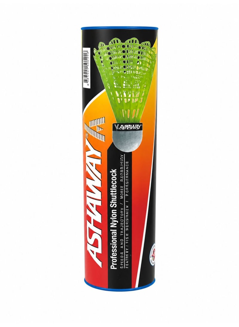 Ashaway A6 N-850 Professional Nylon Shuttlecock Green Medium Speed Pack of 6 - Image 1