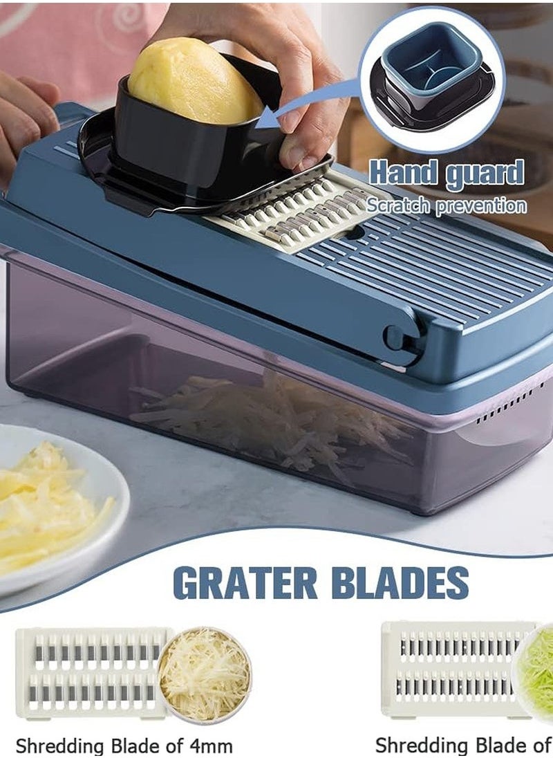 Vegetable Chopper Dicer Onion Chopper, 13 in 1 Vegetable Chopper Food Chopper Fruit Chopper with 8 Stainless Steel Blades, Adjustable Slicer, Vegetable Chopper with Drain Rack Storage Container