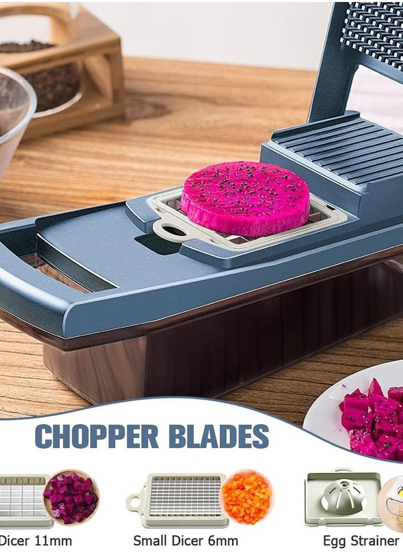 Vegetable Chopper Dicer Onion Chopper, 13 in 1 Vegetable Chopper Food Chopper Fruit Chopper with 8 Stainless Steel Blades, Adjustable Slicer, Vegetable Chopper with Drain Rack Storage Container