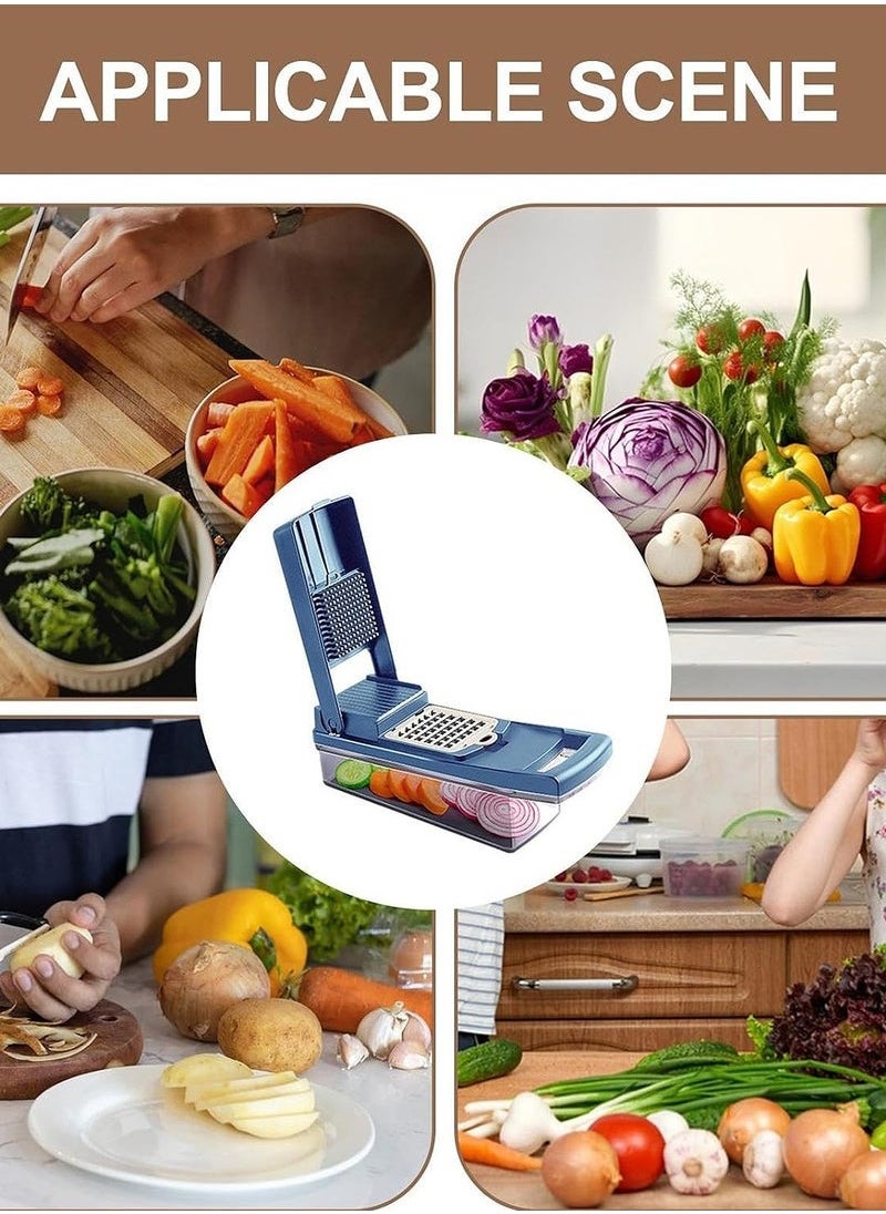 Vegetable Chopper Dicer Onion Chopper, 13 in 1 Vegetable Chopper Food Chopper Fruit Chopper with 8 Stainless Steel Blades, Adjustable Slicer, Vegetable Chopper with Drain Rack Storage Container