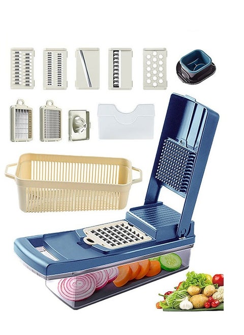 Vegetable Chopper Dicer Onion Chopper, 13 in 1 Vegetable Chopper Food Chopper Fruit Chopper with 8 Stainless Steel Blades, Adjustable Slicer, Vegetable Chopper with Drain Rack Storage Container