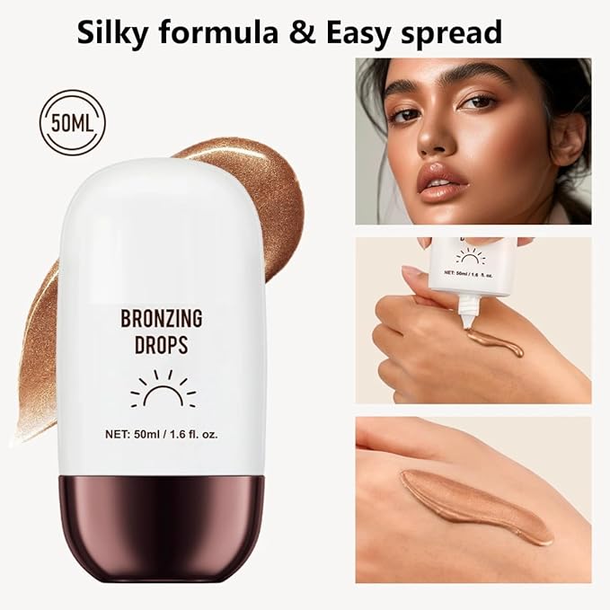 KARLOR 50ml Liquid Bronzer Highlighter Glow Creamy Highlight Makeup Face Shimmer Drops Illuminator Contour Radiance for Face and Body 03bronze 50ml - Image 3