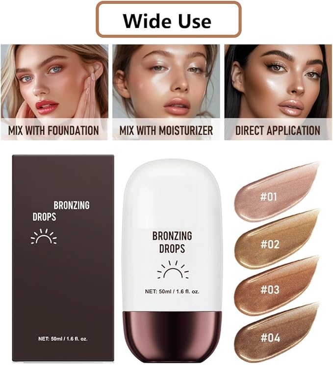 KARLOR 50ml Liquid Bronzer Highlighter Glow Creamy Highlight Makeup Face Shimmer Drops Illuminator Contour Radiance for Face and Body 03bronze 50ml - Image 5