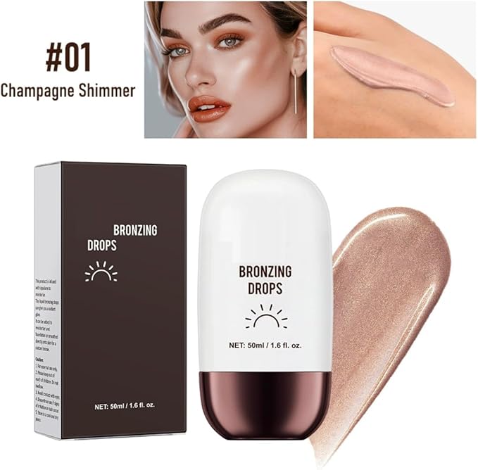 KARLOR 50ml Liquid Bronzer Highlighter Glow Creamy Highlight Makeup Face Shimmer Drops Illuminator Contour Radiance for Face and Body 03bronze 50ml - Image 2