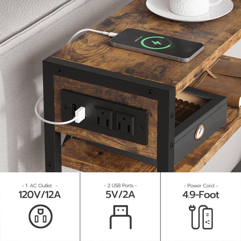 Leomonio Narrow Side Table, Slim End Tables with Fabric Basket, Skinny Table for Small Spaces, Thin Bedside Table for Living Room, Bedroom (1, Rustic Brown - Outlet) - Image 5