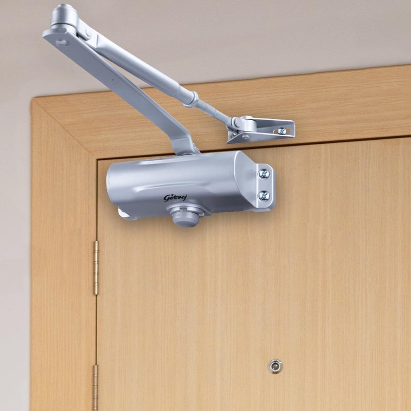 Godrej Locking Solutions and Systems Godrej Door Controls I Hercules Door Closer I for Wooden Aluminum Metal Doors I for Left Right Handed Doors I Compact Design I Door Weight Upto 60 KG I 3 Years Warranty I Sliver Finish  - Image 1