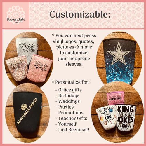 Baxendale and Co Reusable Neoprene Insulator Sleeves for Iced Coffee and Cold Drink Cups (2 PK Medium 22-24oz, Glitter/Sky Mix) - Image 3