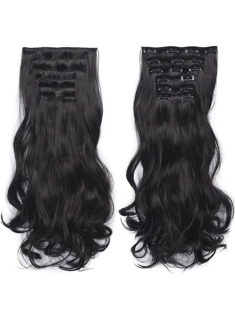 6pcs Clip in Hair Extensions for Women 50cm, Heat Resistant Synthetic Fiber Long Wavy Hairpieces Thick Clip in Hair Extensions with 16 Invisible Clips Natural Black - Image 1