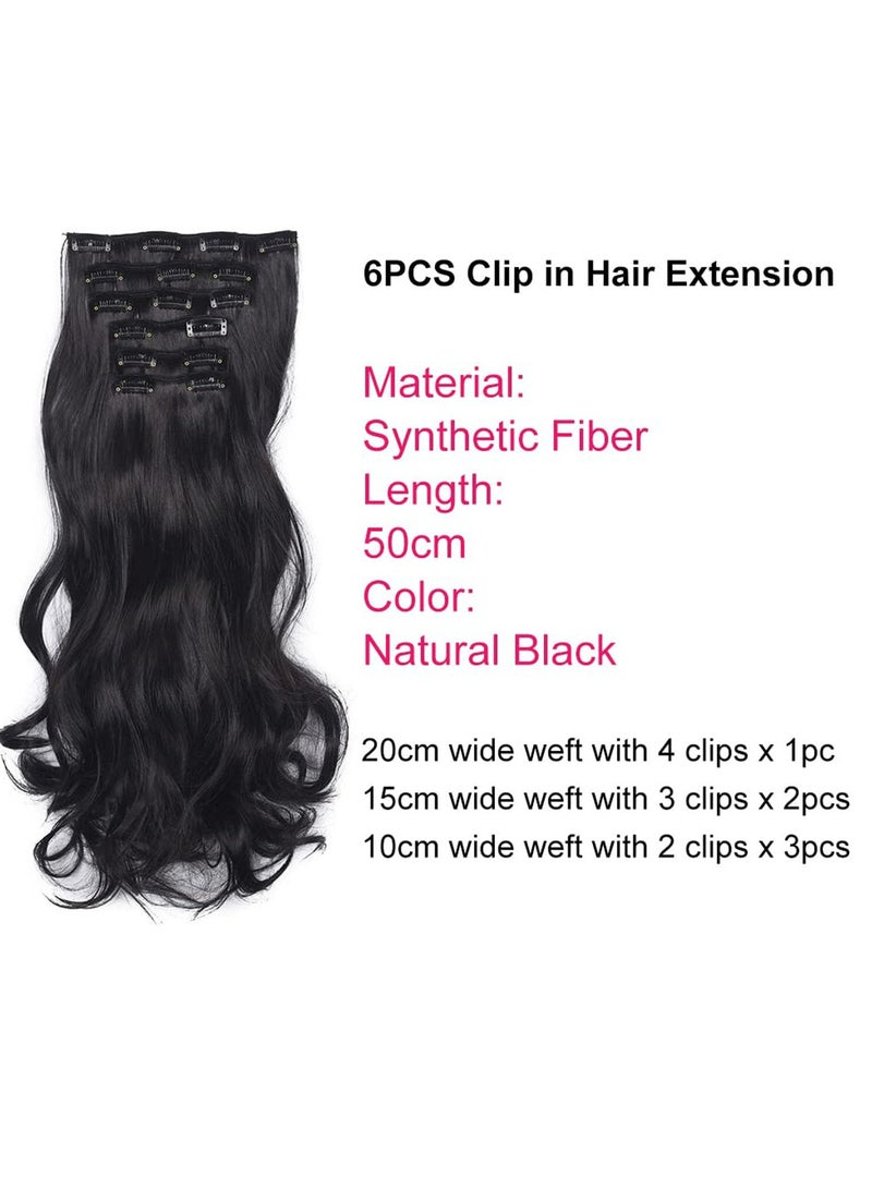 6pcs Clip in Hair Extensions for Women 50cm, Heat Resistant Synthetic Fiber Long Wavy Hairpieces Thick Clip in Hair Extensions with 16 Invisible Clips Natural Black - Image 2