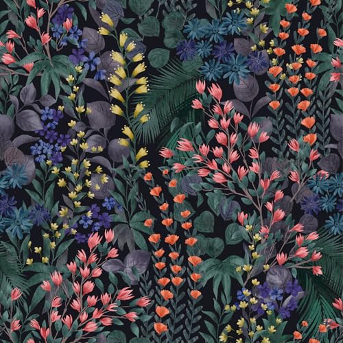 Vintique Floral Peel and Stick Wallpaper Boho Wall Paper Removable Waterproof GreenYellowOrange Contact Paper for Bedroom BathroomCabinetKitchenHome Wall 173 x 2363 - Image 1