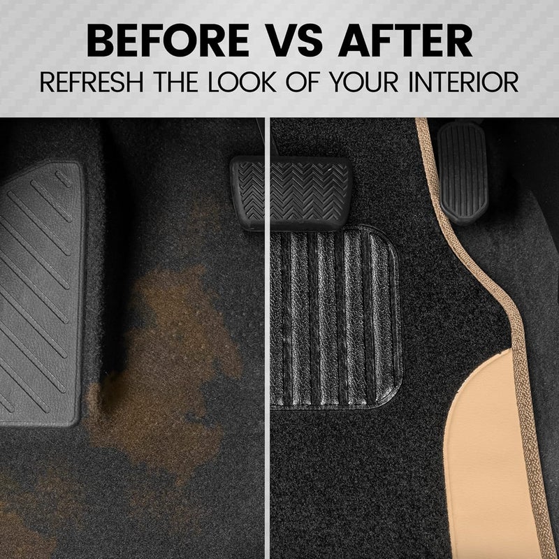 BDK Two-Tone Carpet Car Floor Mats with Faux Leather Accents - Beige - Image 4