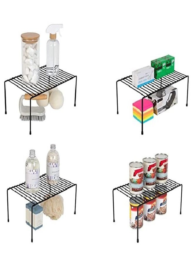 12FOR COLLECTION 4pcs Black Stainless Steel Kitchen Dish Rack Expandable Storage Shelves for Kitchen Cabinets Multipurpose Organizer Extend with Anti-Rust Nano Coating (Black Pack of 4) - Image 1