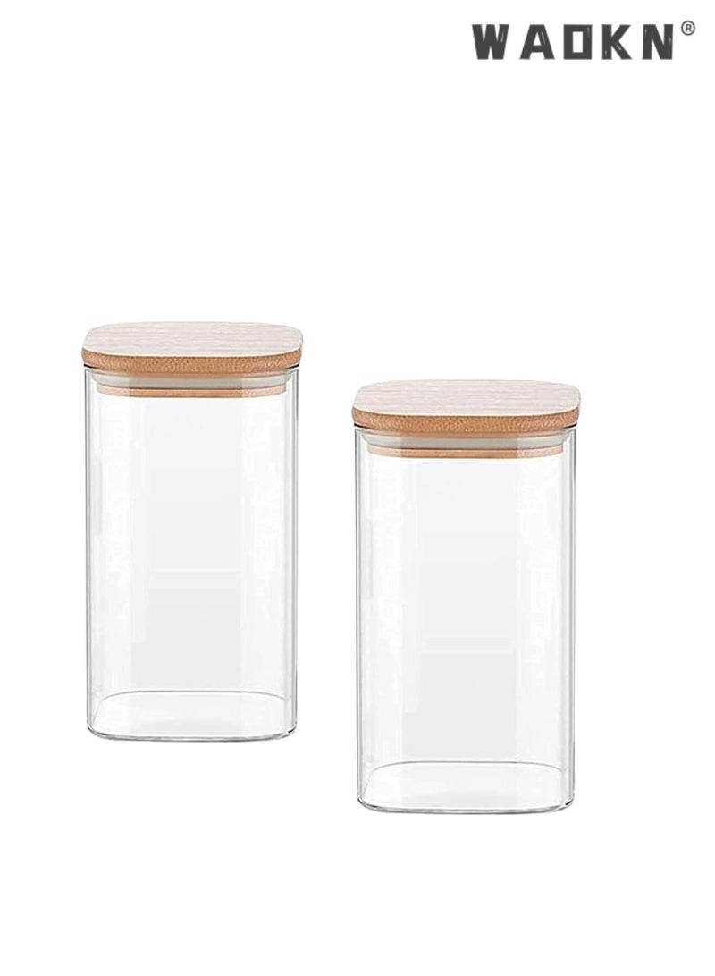 WAOKN 3-Piece Set of Square Glass Storage Jars with Wooden Lids, 1000MLAirtight Food Containers, Preservation Jars & Storage Boxes for Pasta, Flour, Grains, Spices, Tea, Coffee Beans, & Other Kitchen Staples - Perfect for Long-Term Food Preservation & Organization - Image 1