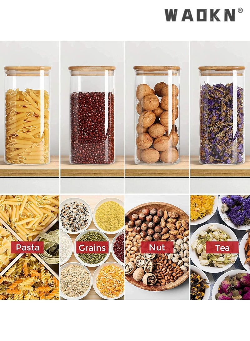 WAOKN 3-Piece Set of Square Glass Storage Jars with Wooden Lids, 1000MLAirtight Food Containers, Preservation Jars & Storage Boxes for Pasta, Flour, Grains, Spices, Tea, Coffee Beans, & Other Kitchen Staples - Perfect for Long-Term Food Preservation & Organization - Image 2