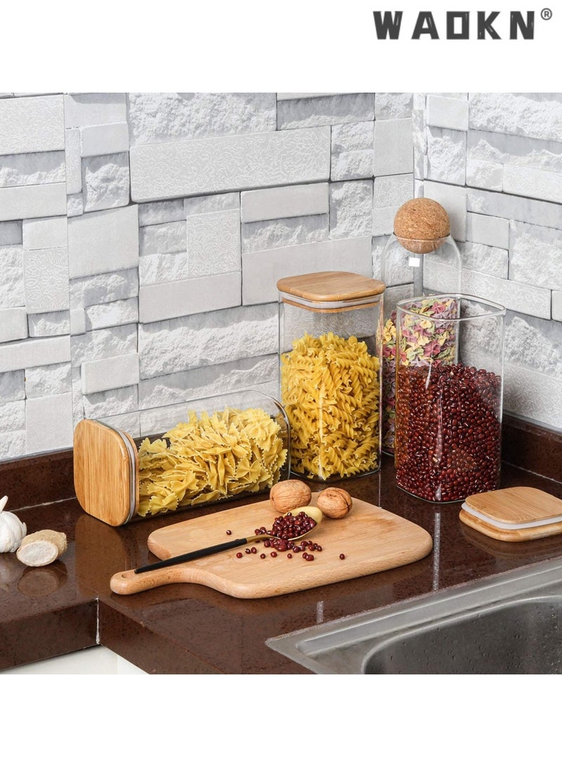 WAOKN 3-Piece Set of Square Glass Storage Jars with Wooden Lids, 1000MLAirtight Food Containers, Preservation Jars & Storage Boxes for Pasta, Flour, Grains, Spices, Tea, Coffee Beans, & Other Kitchen Staples - Perfect for Long-Term Food Preservation & Organization - Image 5