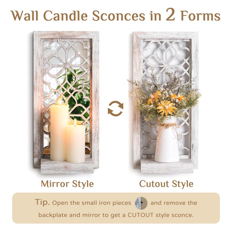 Walasis Wood Small Wall Shelves for Candle - Decorative Farmhouse Floating Shelf Candle Sconces for Wall Decor - Rustic Carved Floating Shelf Wooden Shelving for Bathroom Bedroom - Image 2