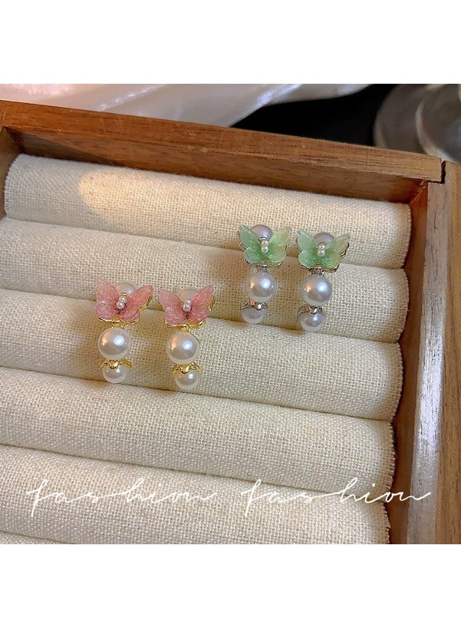Goolsky Mint Green Butterfly Pearl Stud Earrings for Women – Forest Style, Elegant Boutique Jewelry - Image 5