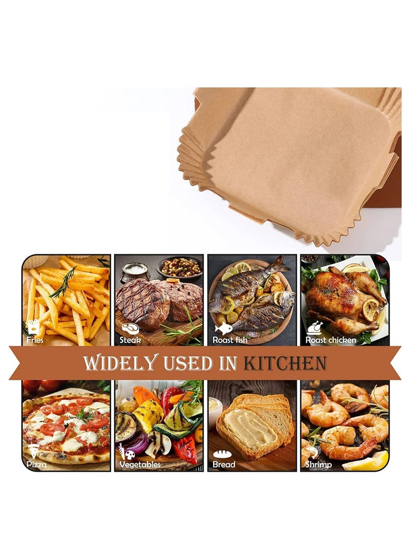 ماكدو مقلاة هوائية يمكن التخلص منها ورقة بطانة مربعة للطبخ غير لاصقة للخبز وتحميص ورق الطعام لمقلاة الهواء وفرن المايكرويف ومقاوم للزيت ومقاوم للماء (100 قطعة 7.9 بوصة طبيعية) - Image 2