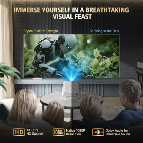 DreamFair 【Compatible with Netflix & Native 1080P】Projector with WiFi and Bluetooth, 250Ansi Portable Projector, Auto Focus&Keystone Correction, 180° Rotatable, Compatible with Smartphone, Laptop, HDMI, USB - Image 2