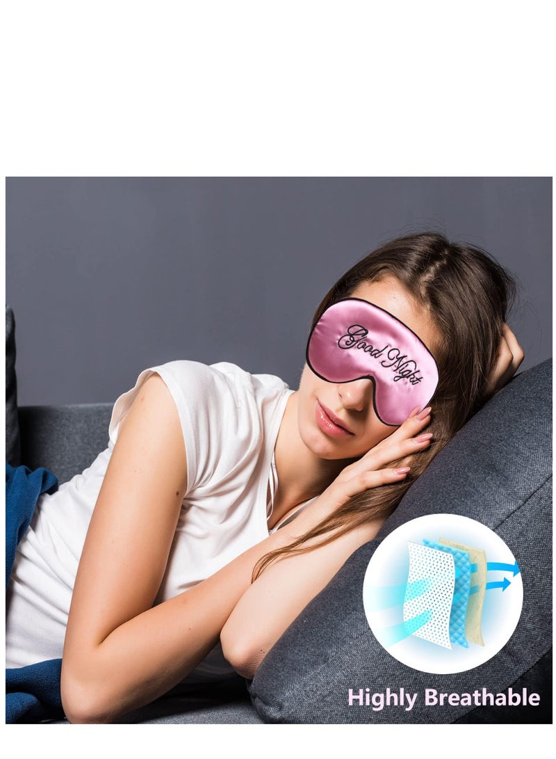 KASTWAVE Eye Mask for Sleeping, Silk Sleep Mask with Adjustable Strap Soft and Breathable Blackout Blindfold Night Eye Shade Cover for Travel, Lunch Breaks (Black +Pink) - Image 2