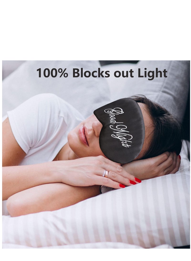 KASTWAVE Eye Mask for Sleeping, Silk Sleep Mask with Adjustable Strap Soft and Breathable Blackout Blindfold Night Eye Shade Cover for Travel, Lunch Breaks (Black +Pink) - Image 3