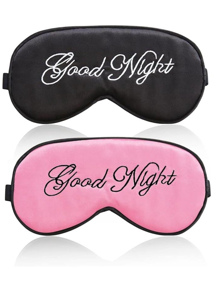 KASTWAVE Eye Mask for Sleeping, Silk Sleep Mask with Adjustable Strap Soft and Breathable Blackout Blindfold Night Eye Shade Cover for Travel, Lunch Breaks (Black +Pink) - Image 1