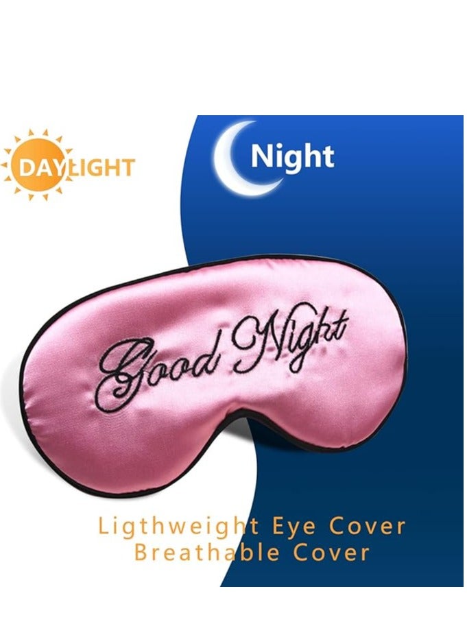 KASTWAVE Eye Mask for Sleeping, Silk Sleep Mask with Adjustable Strap Soft and Breathable Blackout Blindfold Night Eye Shade Cover for Travel, Lunch Breaks (Black +Pink) - Image 4
