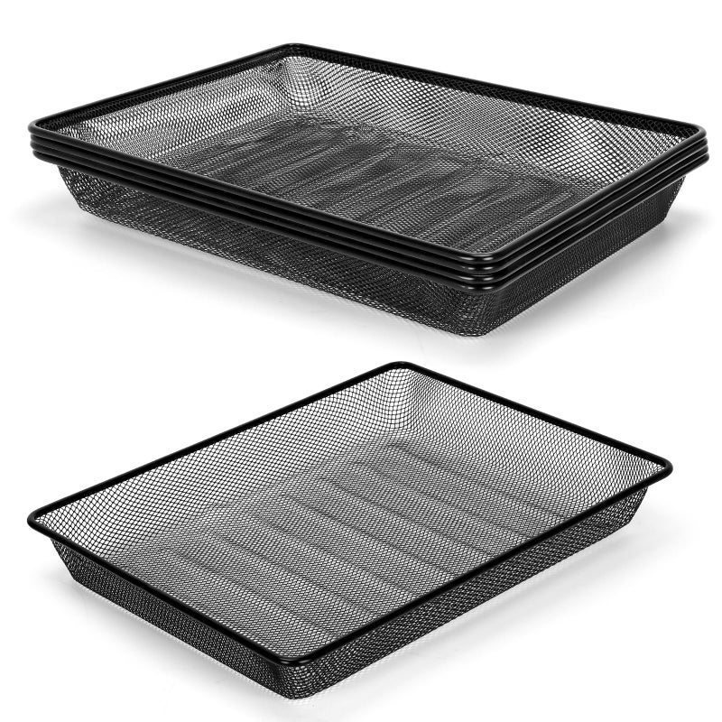 AZFUNN Office Metal Mesh Basket for Desk, Single Paper Tray Organizer, Turn in Trays Classroom, Flat Mail Letter Storage Basket for Office Home Drawers School, Black (5 Pack) - Image 1