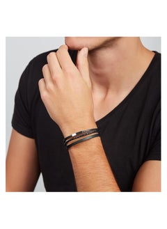 FOSSIL Men's Multi-Strand Silver-Tone Steel and Leather Bracelet  - Image 2