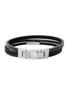 FOSSIL Men's Multi-Strand Silver-Tone Steel and Leather Bracelet  - Image 3