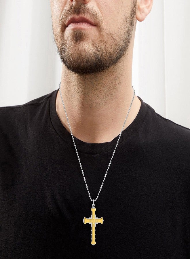 Memoir Stainless Steel Two colour CZ Heavy Cross Crucifix chain pendant Christian jewellery Men Women (PCMC8518) - Image 2