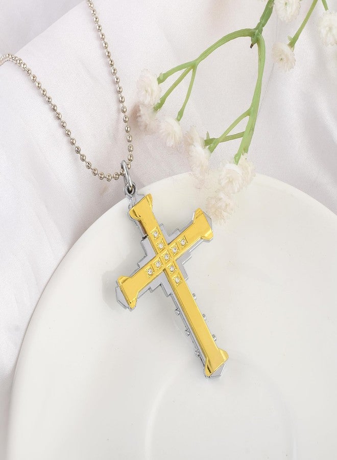 Memoir Stainless Steel Two colour CZ Heavy Cross Crucifix chain pendant Christian jewellery Men Women (PCMC8518) - Image 4
