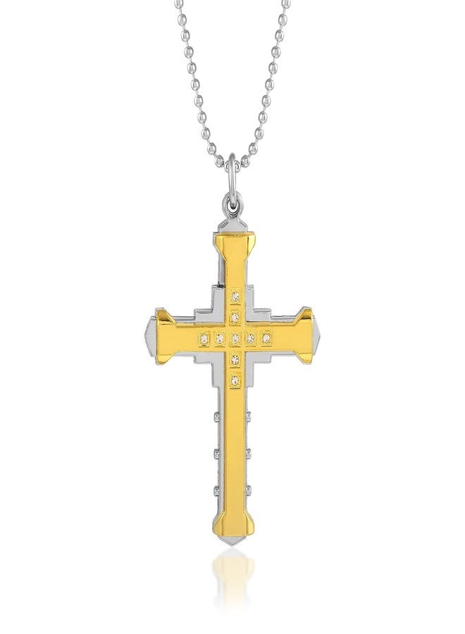 Memoir Stainless Steel Two colour CZ Heavy Cross Crucifix chain pendant Christian jewellery Men Women (PCMC8518) - Image 1