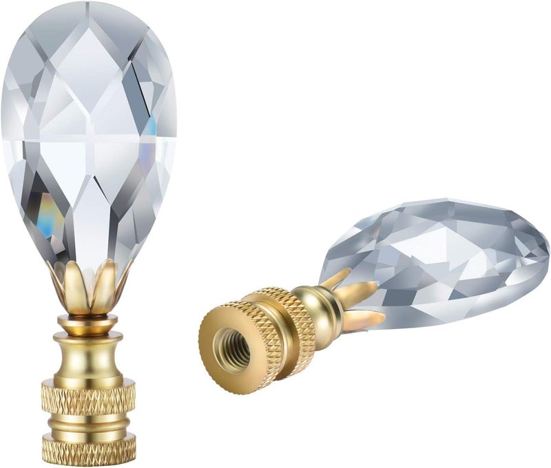 Canomo 2 Packs Teardrop Clear Crystal Lamp Finial Lamp Decoration for Lamp Shade with Polished Brass Base, Clear, 2-3/4 Inches - Image 5