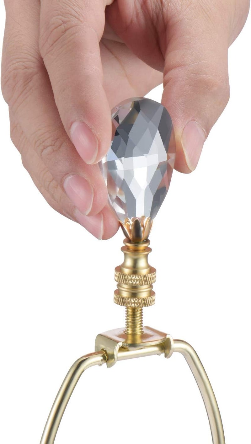 Canomo 2 Packs Teardrop Clear Crystal Lamp Finial Lamp Decoration for Lamp Shade with Polished Brass Base, Clear, 2-3/4 Inches - Image 3