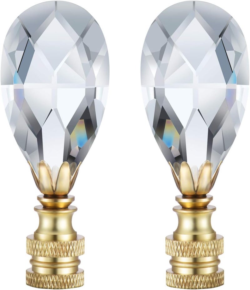 Canomo 2 Packs Teardrop Clear Crystal Lamp Finial Lamp Decoration for Lamp Shade with Polished Brass Base, Clear, 2-3/4 Inches - Image 1