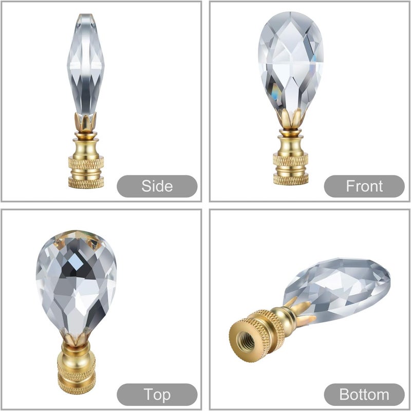 Canomo 2 Packs Teardrop Clear Crystal Lamp Finial Lamp Decoration for Lamp Shade with Polished Brass Base, Clear, 2-3/4 Inches - Image 4