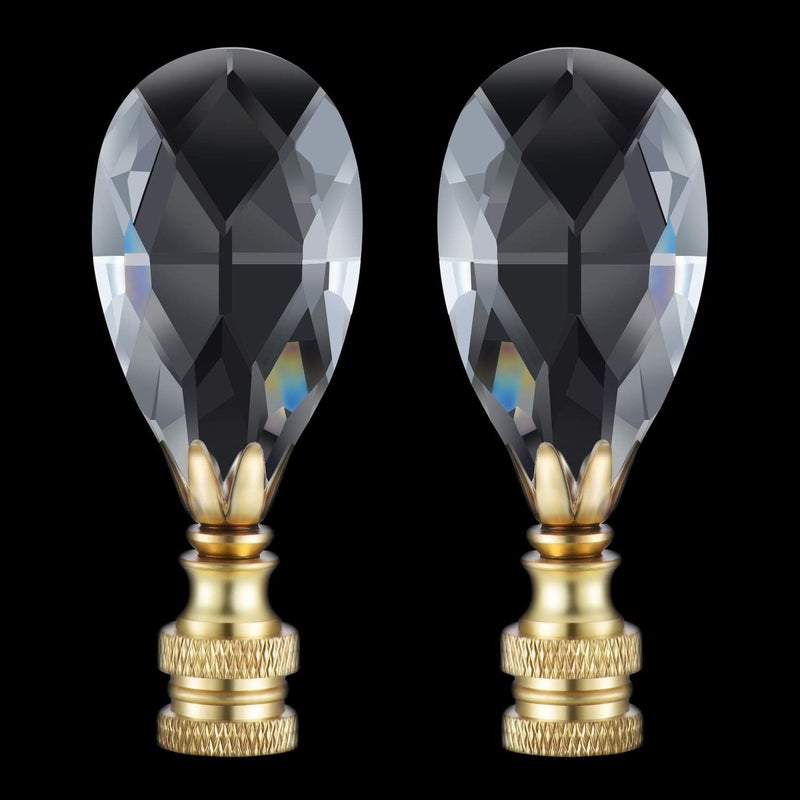 Canomo 2 Packs Teardrop Clear Crystal Lamp Finial Lamp Decoration for Lamp Shade with Polished Brass Base, Clear, 2-3/4 Inches - Image 2
