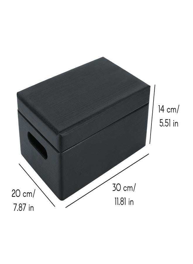 Creative Deco Large Black Plain Wooden Storage Box | 30 x 20 x 14 cm (+/-1 cm) | Hinged Lid & Handles | Gift Christmas Xmas Box Kitchen Storage | UNSANDED Wood Keepsake Memory Craft Chest - Image 3